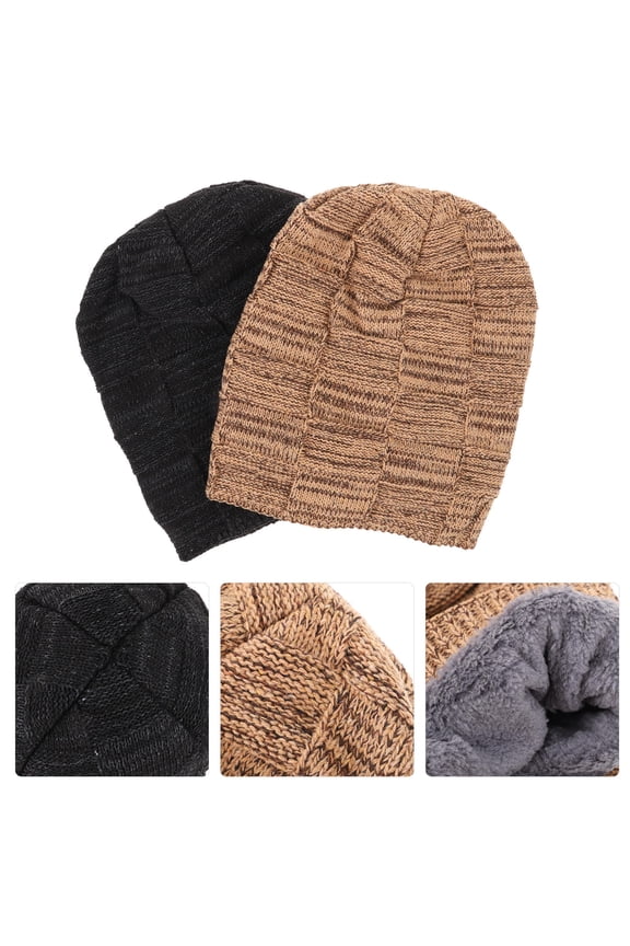 2Pcs Winter Warm Beanie Hat Men Knitting Hat Outdoor Soft Comfortable Assorted Colors