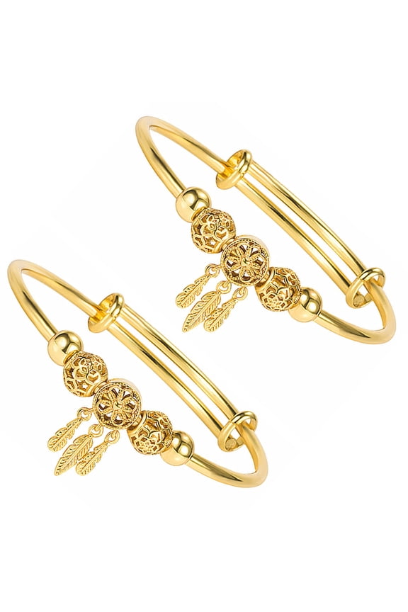 Set of 2 Women's Golden Metal Charm Bracelets with Dream Catcher Design, Perfect Bangle for Special Occasions