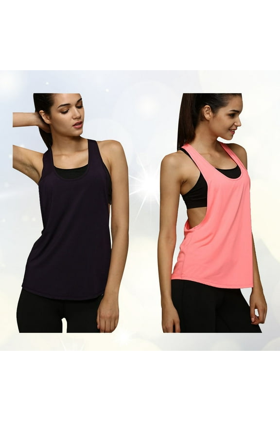 2Pcs Womens Polyester Sports Vest with Cooling Open Back for Workout Yoga Training