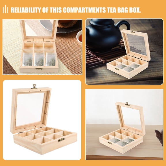 LOLIPPYY 2Pcs Wood Tea Container for Tea Bags Square Design for Adults