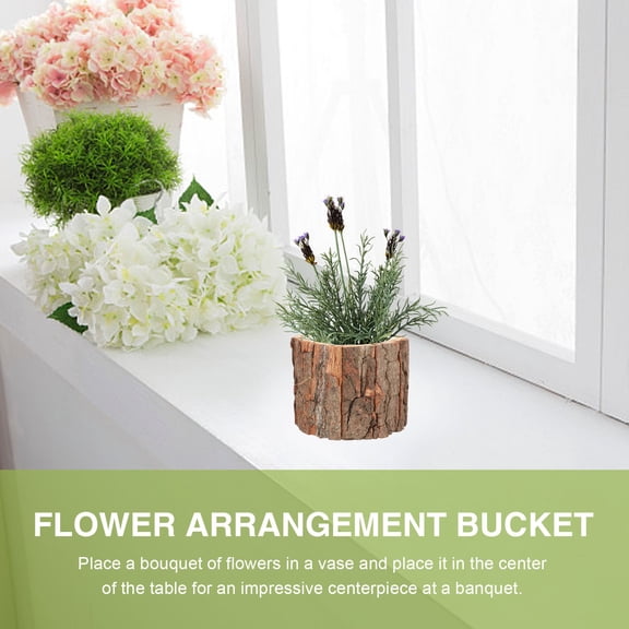 LOLIPPYY Set of 2 Wooden Flower Pots Brown Natural Wood Bark Buckets Decorative Floral Arrangement Containers