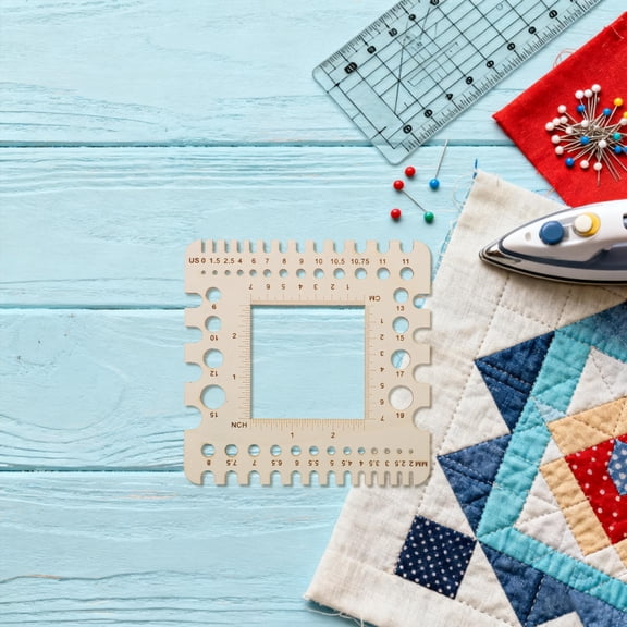 LOLIPPYY 2Pcs Wooden Hand Sewing Measuring Gauge with Yarn Gauge and Needle Ruler for Knitting Projects