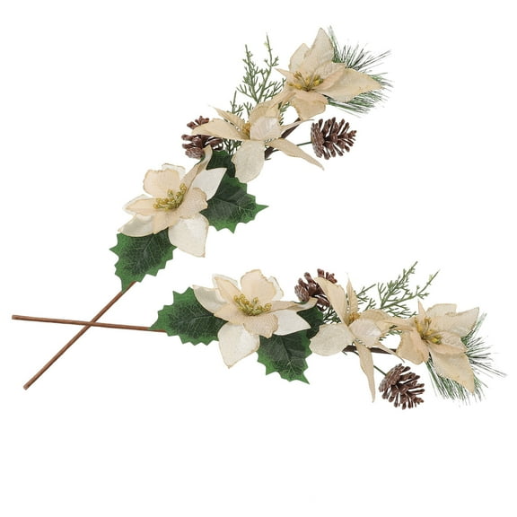 LOLIPPYY 2Pcs Xmas Poinsettia Stems Decorative Artificial Picks for Tree and Vase Arrangement
