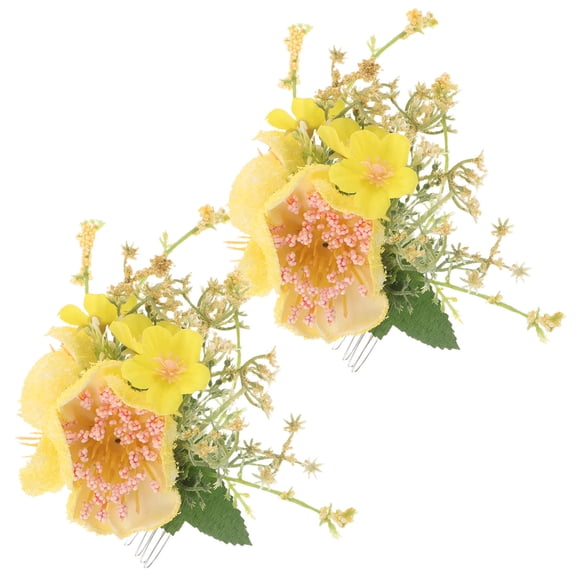 LOLIPPYY 2-Pack Yellow Hawaiian Hibiscus Flower Hairpins Fabric Comb for Bridal and Beach Hair Accessories