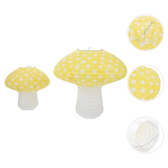 LOLIPPYY 2Pcs Yellow Mushroom Paper Lanterns Folding Scene Decoration Props for Home Theme Party Decorations