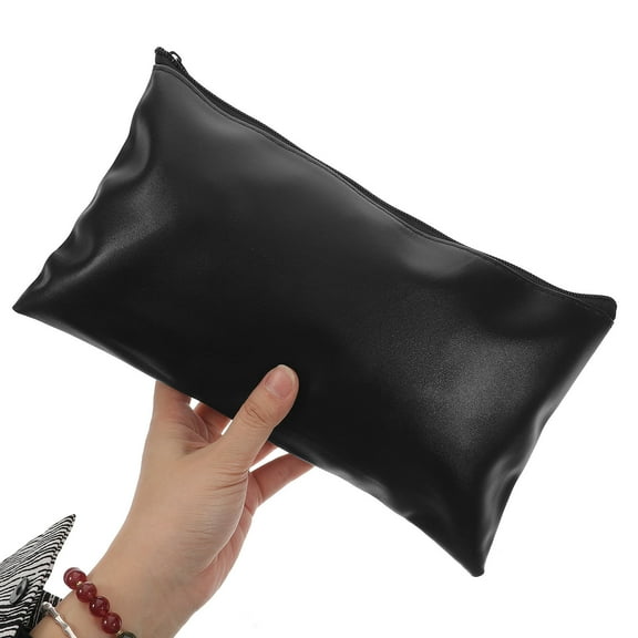 LOLIPPYY 2Pcs Zipper Documents Pouch PU Black For Travel