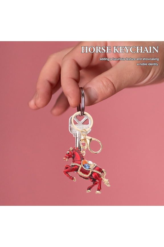 2Pcs Zodiac Horse Key Pendant Rhinestone Alloy Keychain Elegant Gift for Home Or Purse