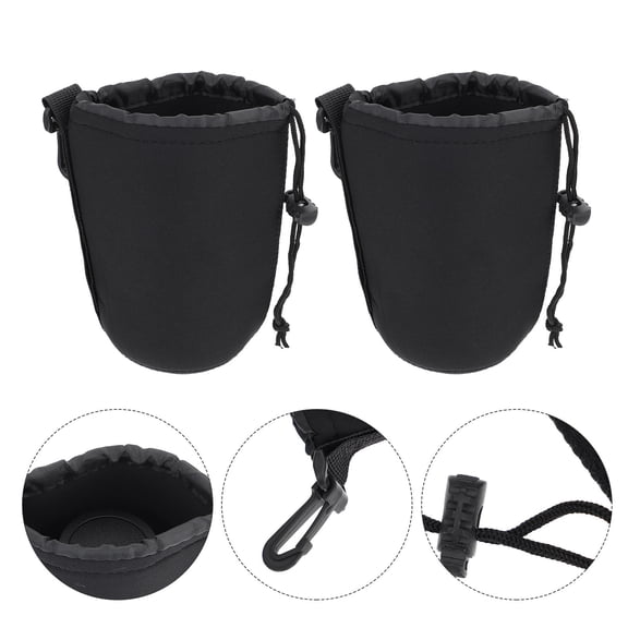 LOLIPPYY 2-Pack Neoprene Camera Lens Pouches in Black, Flexible Protective Cases for Travel and Outdoor Use