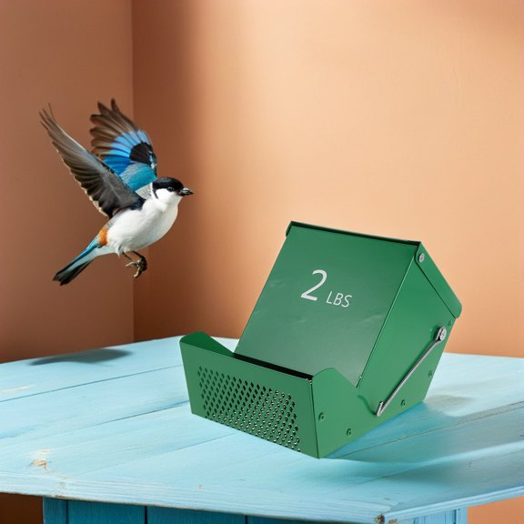 LOLIPPYY 2Set Green Metal Animal Feeder with Lid Moisture Resistant Food Dispenser for Small Pets