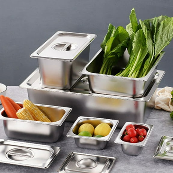 LOLIPPYY 2Set Stainless Steel Rectangular Buffet Pan with Cover for Fresh Food Holding and Easy Cleaning
