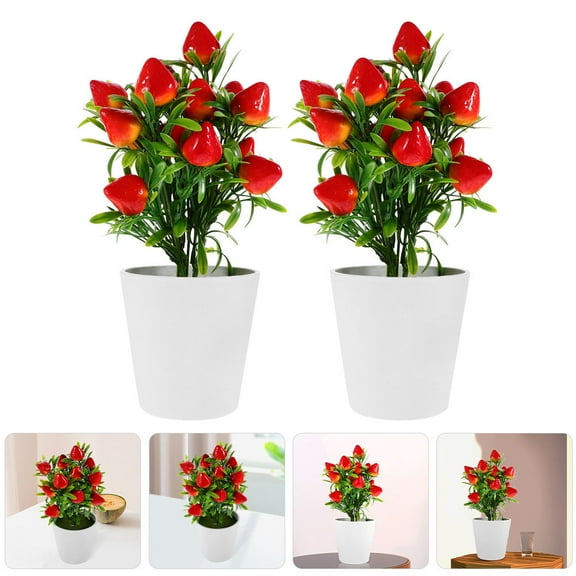 LOLIPPYY 2Sets Artificial Strawberry Tree Lightweight Faux Fruit Plant for Tabletop