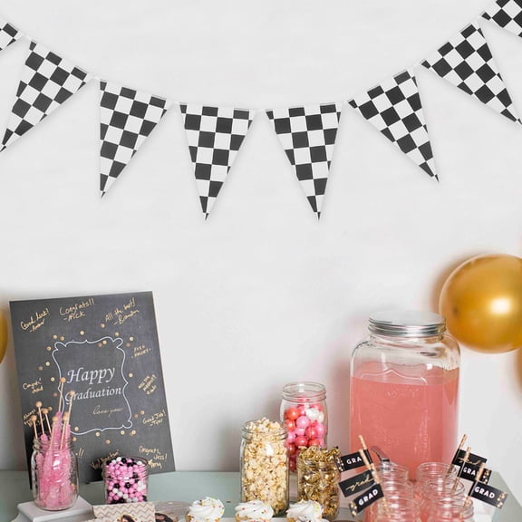 LOLIPPYY 2Sets Decorative Checkered Flag Party Bunting for Race Car Birthday Celebration