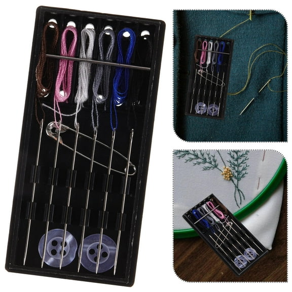 LOLIPPYY 2Sets Multifunctional Sewing Kit Black Compact Thread Needle Box for Household Needlework Use