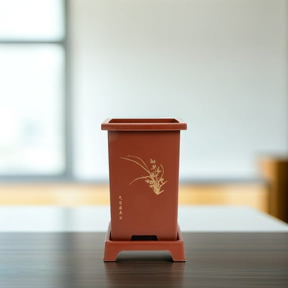 LOLIPPYY 2Sets Red Mud Gold Simulated Clay Planter Pots Simple Chic Style for Garden Decor 8.06X4.72X4.72in