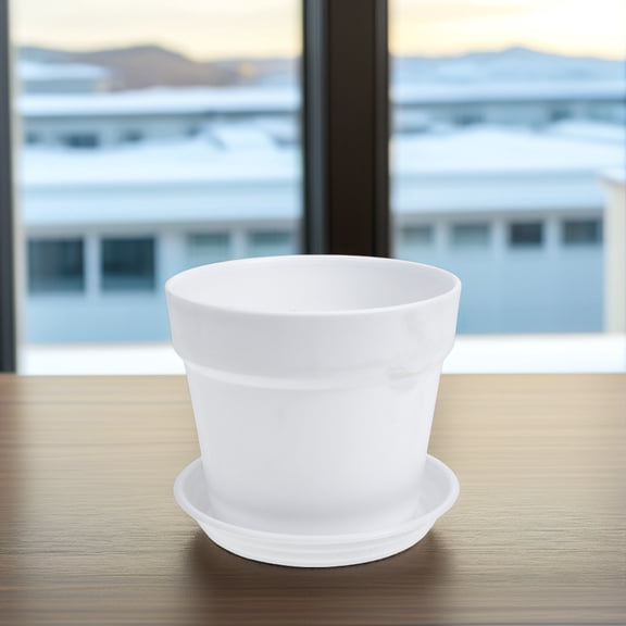 LOLIPPYY 2Sets Simple Ivory Plastic Flower Pots with Tray for Orchids Aloe and Mint Plants
