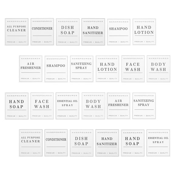 LOLIPPYY 2Sets White Waterproof Bathroom Labels with Minimalist Design for Shower and Toiletry Bottles