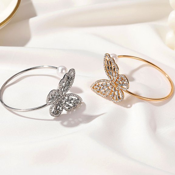 LOLIPPYY 2pcs Adjustable Bracelets for Women Alloy Butterflies Bangle Jewelry