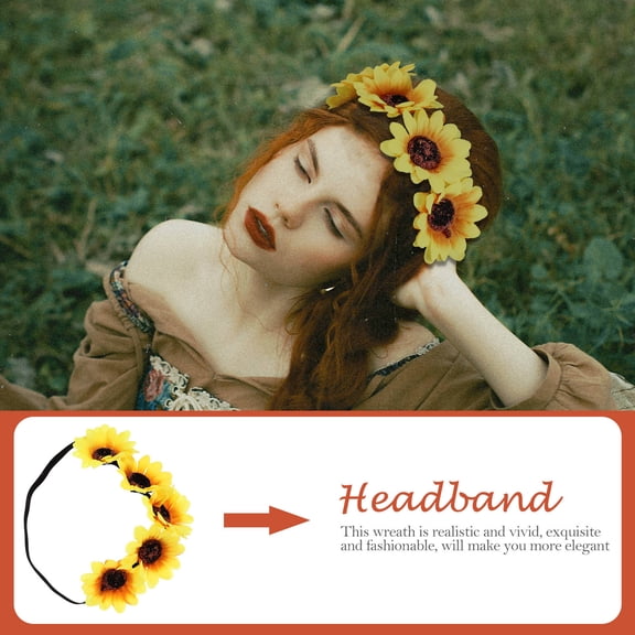 LOLIPPYY 2pcs Adjustable Ribbon Sunflower Headband Yellow Hair Accessory for Brides