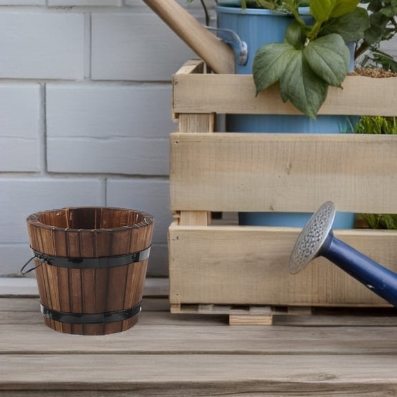 LOLIPPYY 2pcs Barrel Planter Brown Decorative Garden Pots For Airflow Improvement In Garden