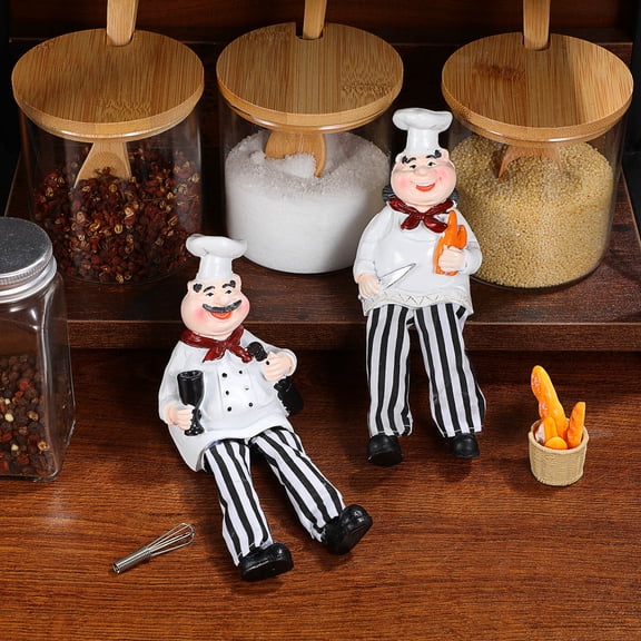 LOLIPPYY 2pcs Chef Resin Figurine Cartoon Home Decor for Couples Living Room