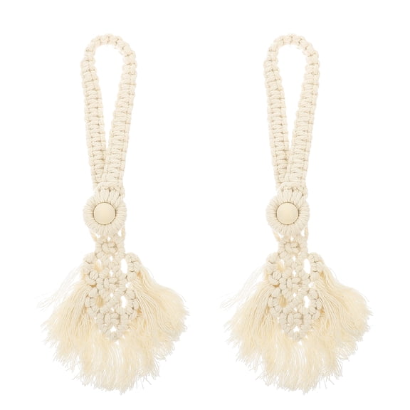 LOLIPPYY 2pcs Curtain Wood Bead Tiebacks Curtain Tie Belts Cotton Rope Leaf Curtain Straps