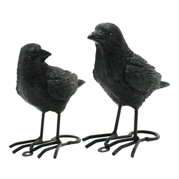 LOLIPPYY 2-Pack Realistic Fake Crow Decorations, Scary Bird Props for Haunted House and Party Decor