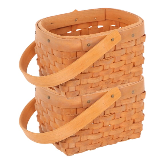 LOLIPPYY 2pcs Mini Straw Basket For Weddings And Flower Arrangements In Light Brown Wooden Style