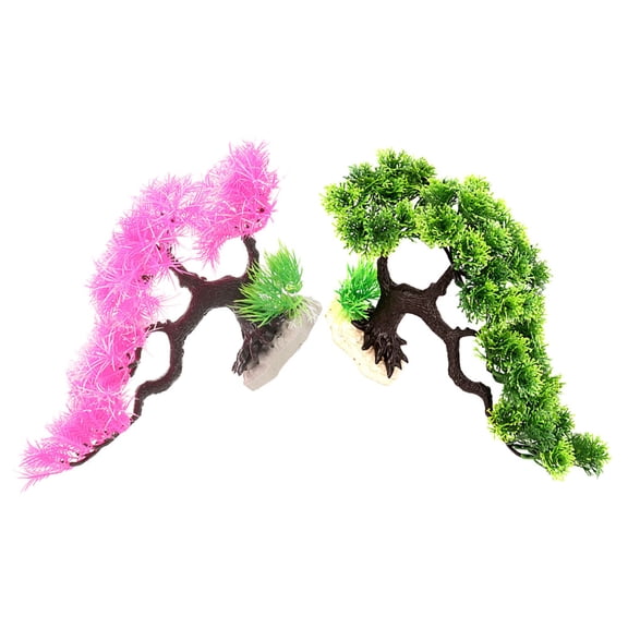 LOLIPPYY 2-Pack Plastic Pine Tree Aquarium Decorations for Fish Tank Habitat, Assorted Colors for Enhanced Underwater Scenery