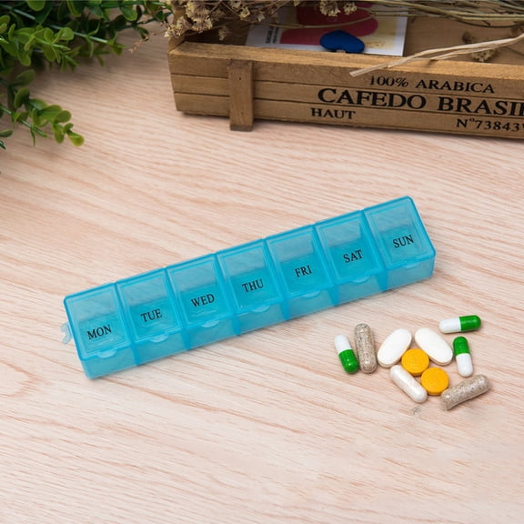 LOLIPPYY 2pcs Portable Pill Case Blue Plastic Reminder for Pills for Seniors