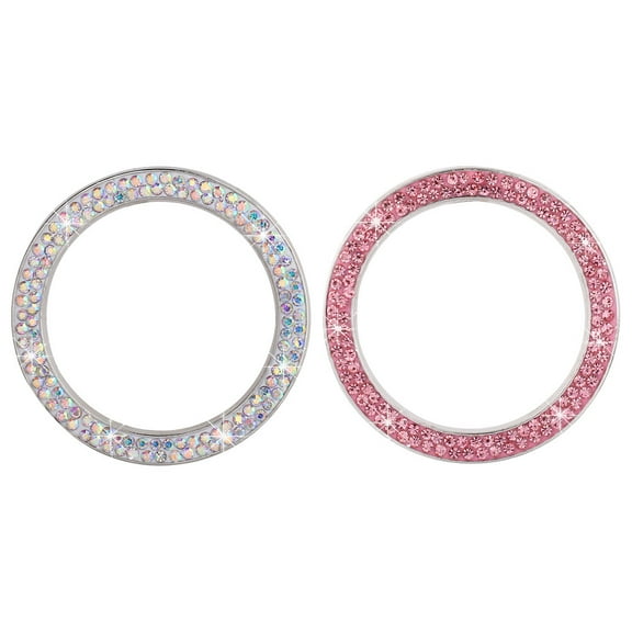 LOLIPPYY 2-Pack Push To Start Button Covers with Rhinestone Decoration for Ignition Start Stop Car Accessories