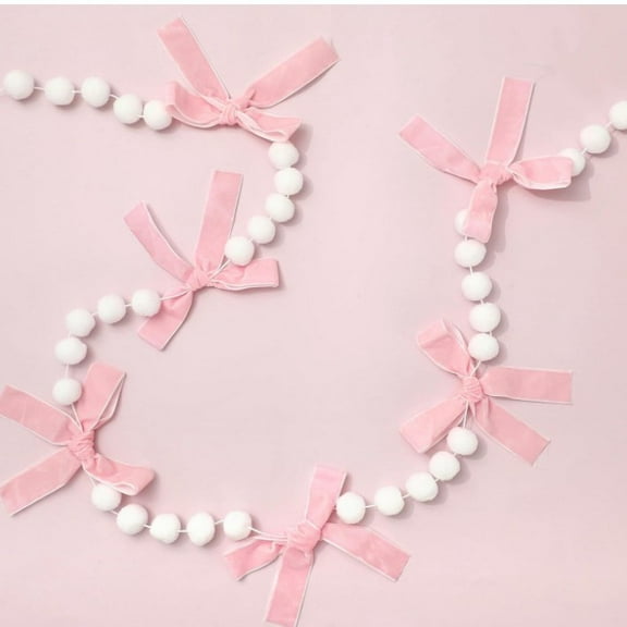 LOLIPPYY 2pcs Romantic Bow Garland: 2.5m Bowknot Banner For Birthday Backdrop - Pink Bowknot Pompom Hanging Garland Banner For Engagement