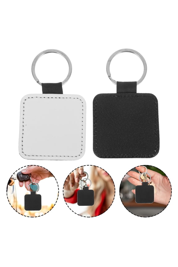 2pcs Sublimation Keychain Heat Transfer Keyring for DIY Enthusiasts Black PU Double-Side Christmas