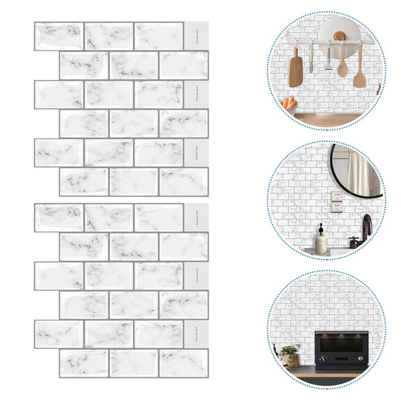 LOLIPPYY 2pcs Waterproof Kitchen Backsplash Stickers Peel and Stick Decorative Wall Tiles for Bathroom