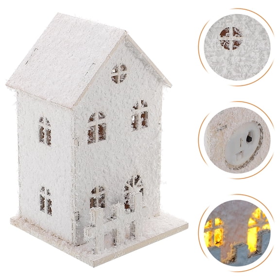 LOLIPPYY 2pcs White House Ornament Wooden Christmas House Glowing Festive Home Decor for Caf