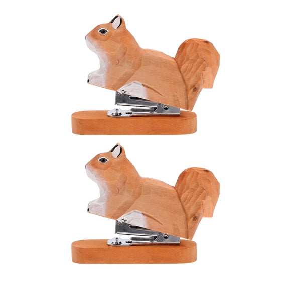 LOLIPPYY 2pcs Wood Animal Stapler: Compact Desktop Stitcher - Cute Squirrel Design Mini Stapler For Office Desk - Creative Office Supplies