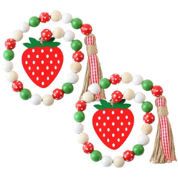 LOLIPPYY Set of 2 Wooden Beaded Tassel Garlands with Strawberry Wood Beads, Decorative Home Hanging Ornaments
