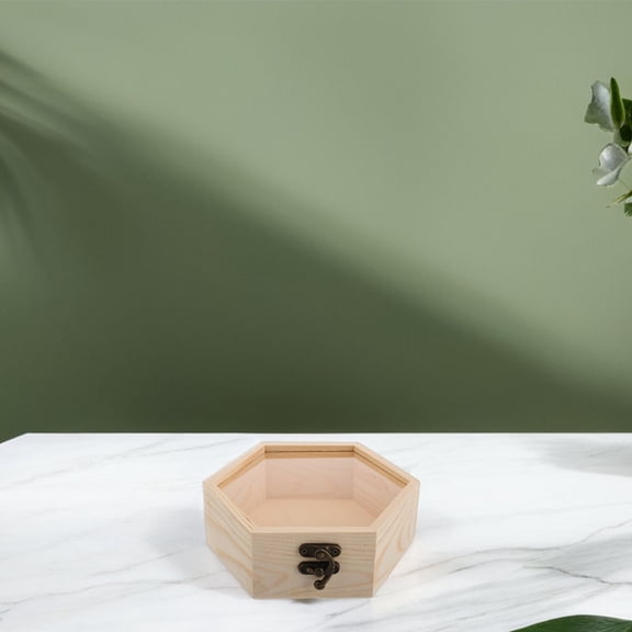 LOLIPPYY 2pcs Wooden Hexagon Box for Wooden Display Box with Glass in Light Yellow