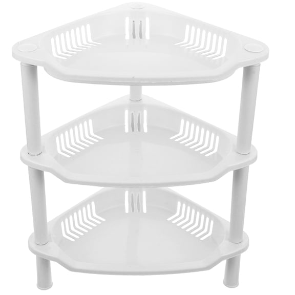 LOLIPPYY 3-Tier Plastic Small Storage Shelves with Basket, Corner Shelf Organizer, Desk Stand Rack for Bathroom, Kitchen, Home (White)