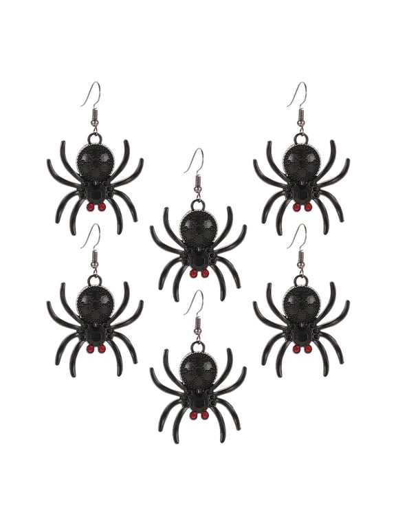 3 Pairs Spider Shape Drop Earrings, Black Zinc Alloy Dangle Earrings for Women, Fashion Jewelry