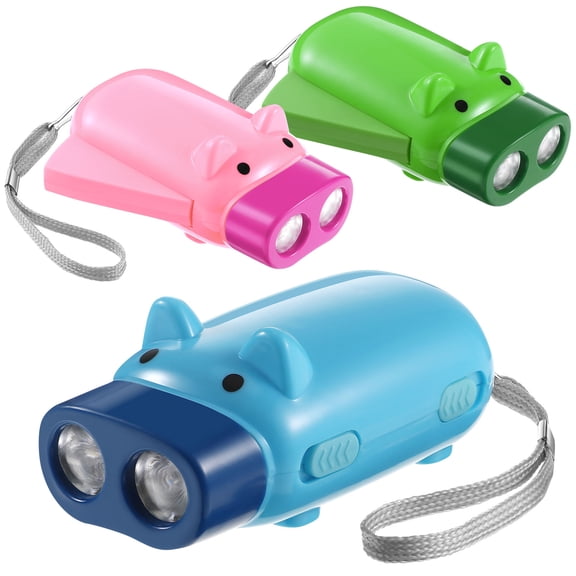 LOLIPPYY Set of 3 Portable Pig-Shaped Cartoon Flashlights with Hand Pressing Feature