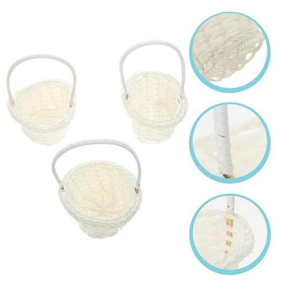 LOLIPPYY 3 Pcs Farmhouse Fruit Basket Hand Woven Flower Basket White Plastic Rattan Natural Design