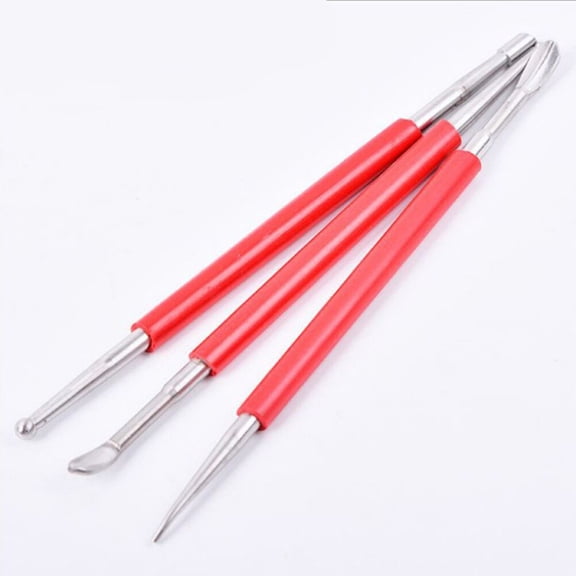 LOLIPPYY 3 Set Pottery Sculpting Tools Set Stainless Steel for Clay Work and Cleaning Red Back to School