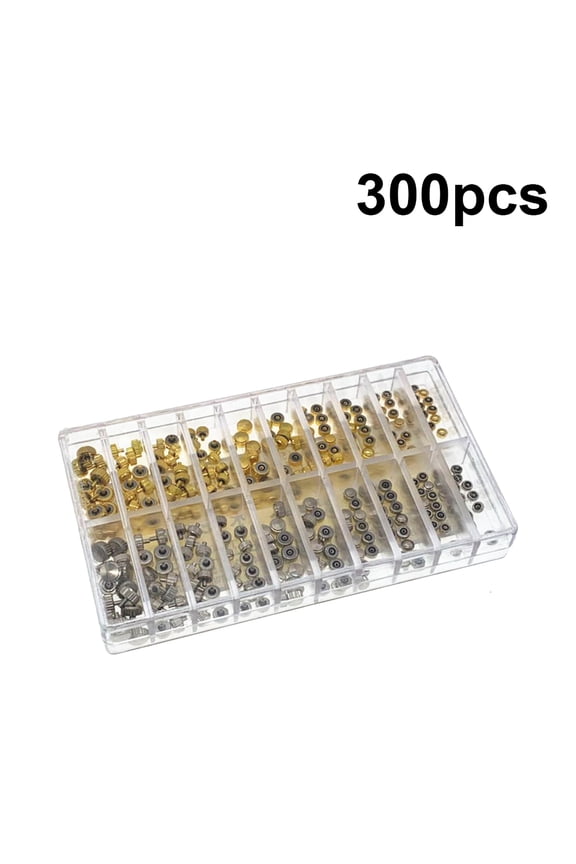 300-Piece Assorted Watch Crowns with Dome and Flat Designs, Includes Plastic Storage Case