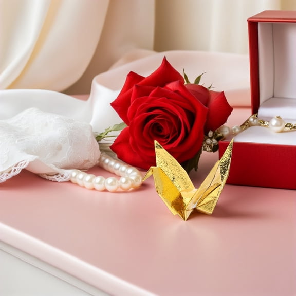 LOLIPPYY 30Pcs Gold Paper Crane Garland Origami Decoration for Wedding and Indoor Celebrations