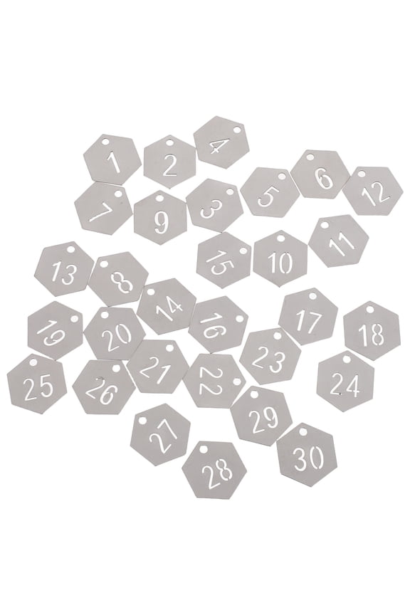 30Pcs Metal Numbered Keychains with Sturdy Stainless Steel Material and Hexagonal Shape for Office