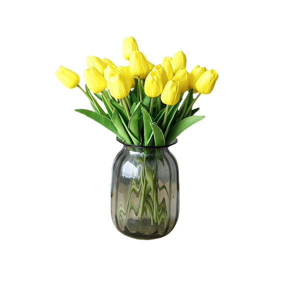 LOLIPPYY 30Pcs Silk Artificial Tulip Flower in Yellow for Elegant Wedding and Home Decor