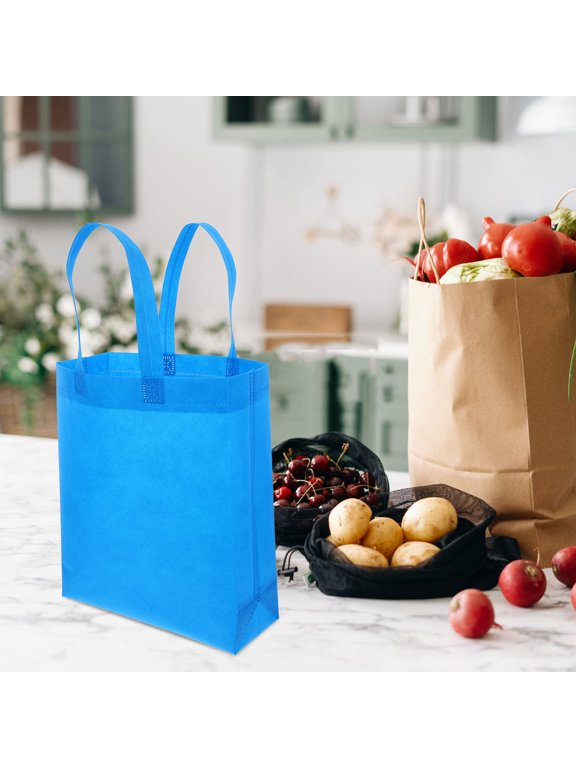 30Pcs Sky Blue Utility Tote Bags Non Woven Shopping Bags with Convenient Handles