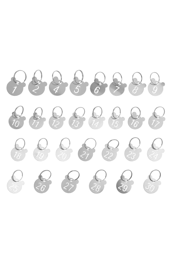 30Pcs Stainless Steel Numbered Keychains with Hollow Bear Design for Easy Key Identification