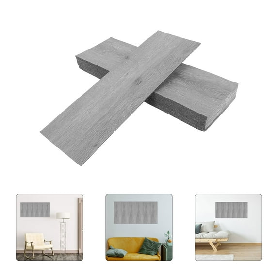LOLIPPYY 32Pcs PVC Decorative Self Adhesive Wood Grain Tile Stickers Grey for Bathroom Kitchen Walls