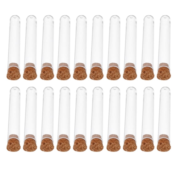 LOLIPPYY 35Pcs Transparent Plastic Test Tubes with Wood Corks Durable Liquid Storage Containers for Experiments